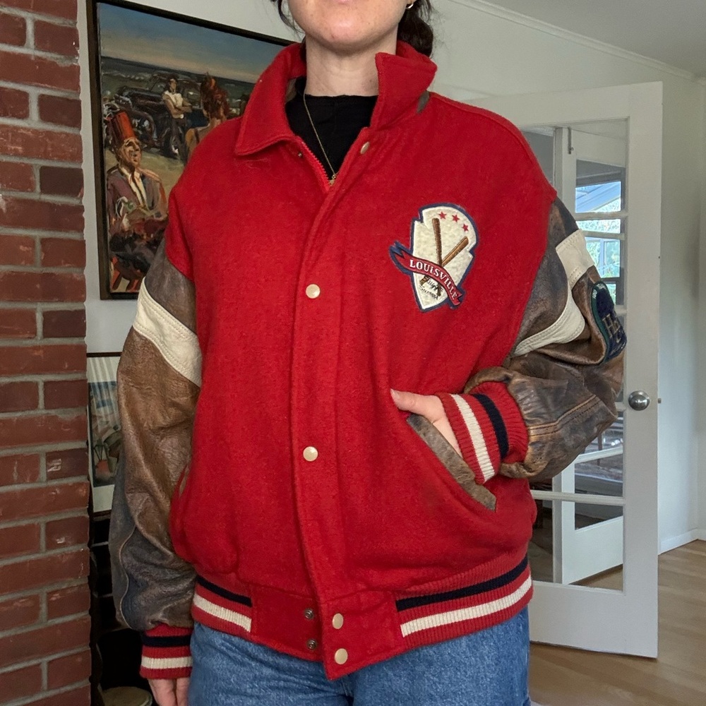 Vintage Louisville Slugger Red and Brown Varsity Jacket